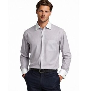 Steven Land Dress Shirt Mens 17 34/35 Tall Lavender Contrast Collar French Cuff‎